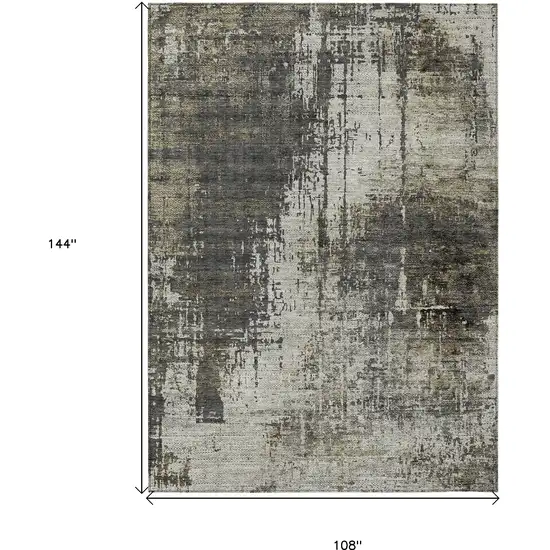 Taupe Beige And Olive Green Abstract Washable Indoor Outdoor Area Rug Photo 3