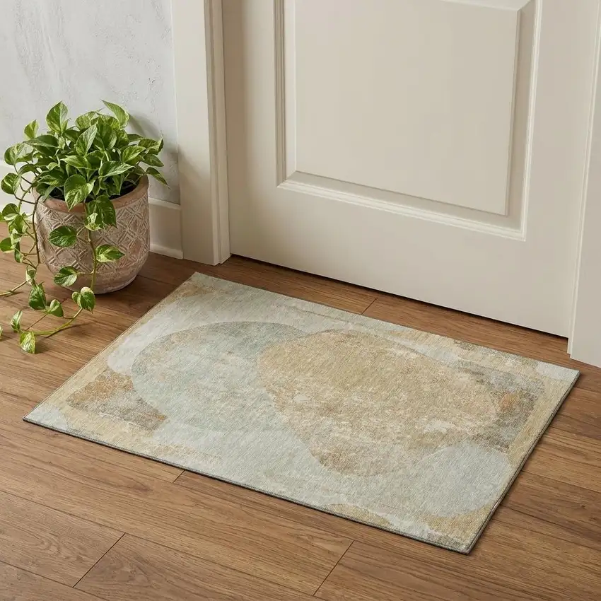 Taupe Beige And Rust Abstract Washable Area Rug With UV Protection Photo 1