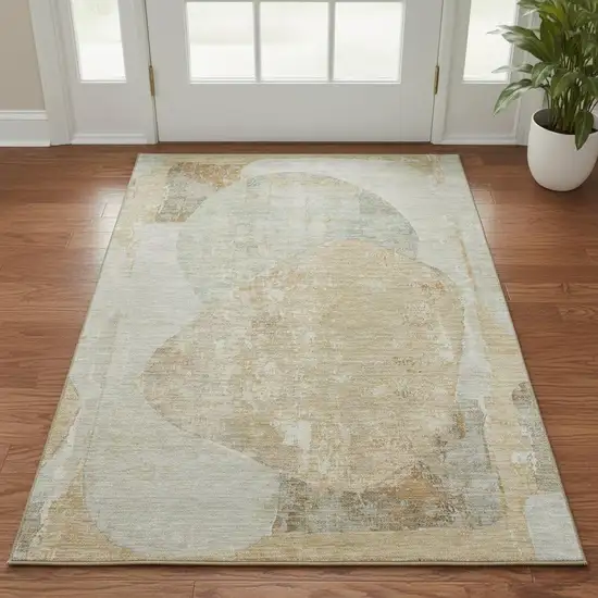 Taupe Beige And Rust Abstract Washable Area Rug With UV Protection Photo 2