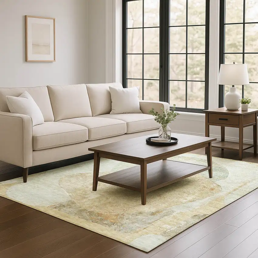 Taupe Beige And Rust Abstract Washable Area Rug With UV Protection Photo 4