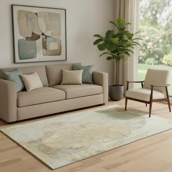 Taupe Beige And Rust Abstract Washable Area Rug With UV Protection Photo 2