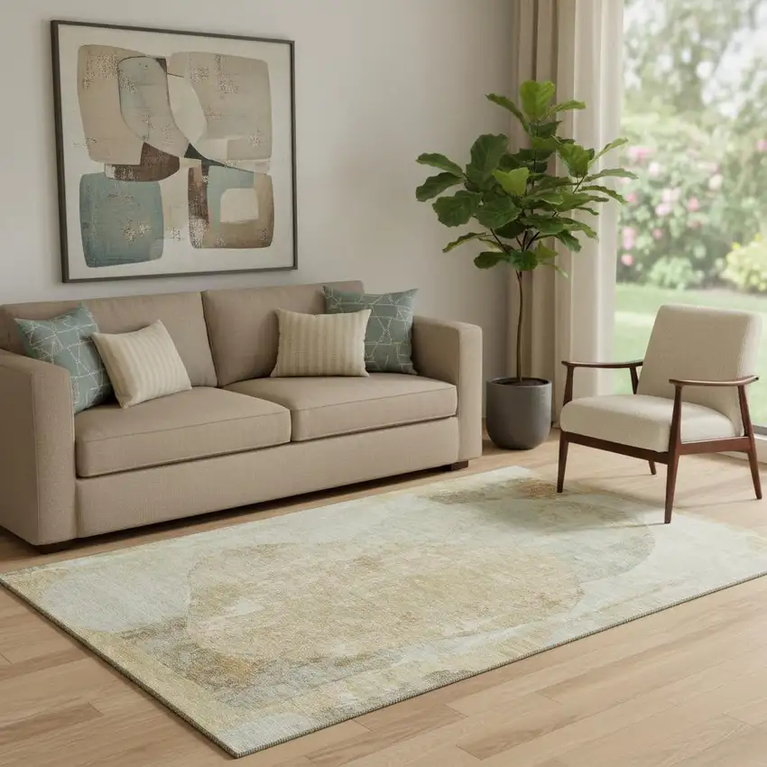 Taupe Beige And Rust Abstract Washable Area Rug With UV Protection Photo 2