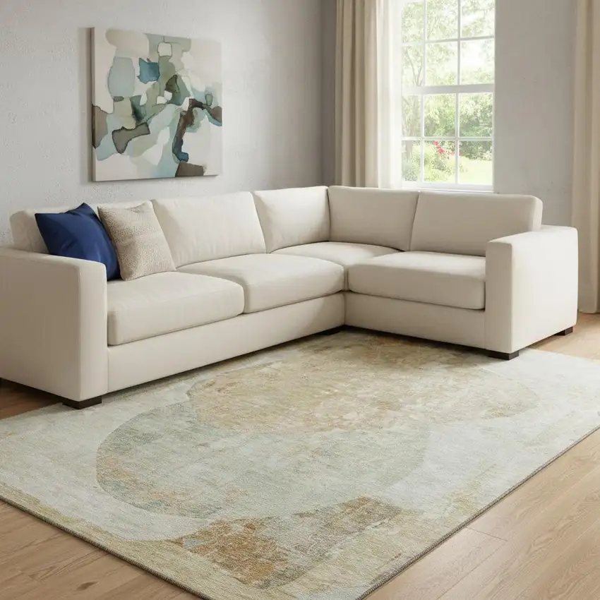 Taupe Beige And Rust Abstract Washable Area Rug With UV Protection Photo 2