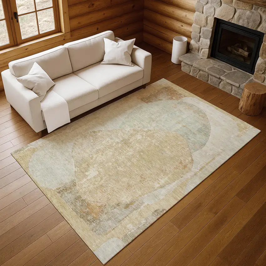 Taupe Beige And Rust Abstract Washable Area Rug With UV Protection Photo 5