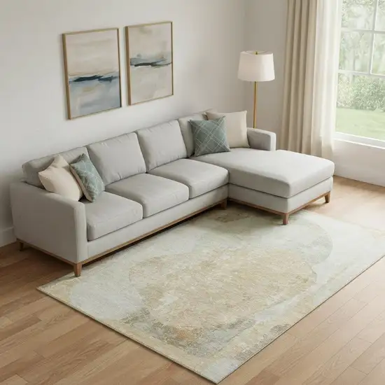 Taupe Beige And Rust Abstract Washable Area Rug With UV Protection Photo 2