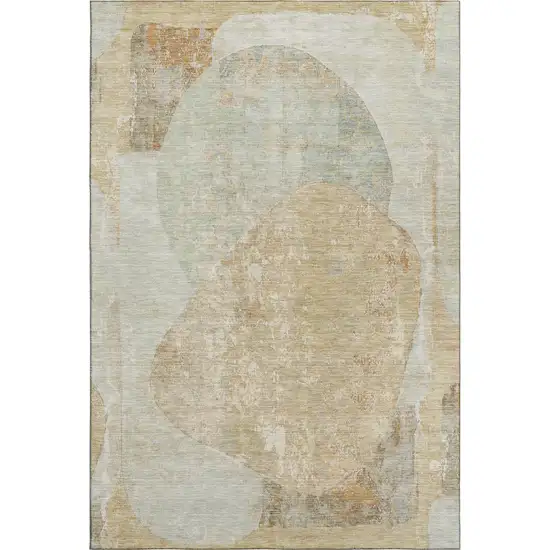 Taupe Beige And Rust Abstract Washable Area Rug With UV Protection Photo 1