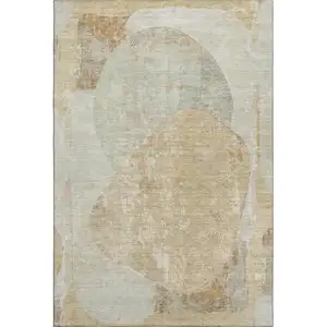 Photo of Taupe Beige And Rust Abstract Washable Area Rug With UV Protection