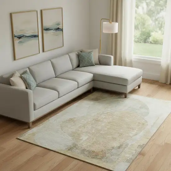 Taupe Beige And Rust Abstract Washable Area Rug With UV Protection Photo 2