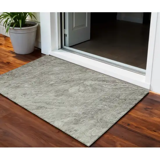 Taupe Beige And Tan Abstract Washable Indoor Outdoor Area Rug Photo 1