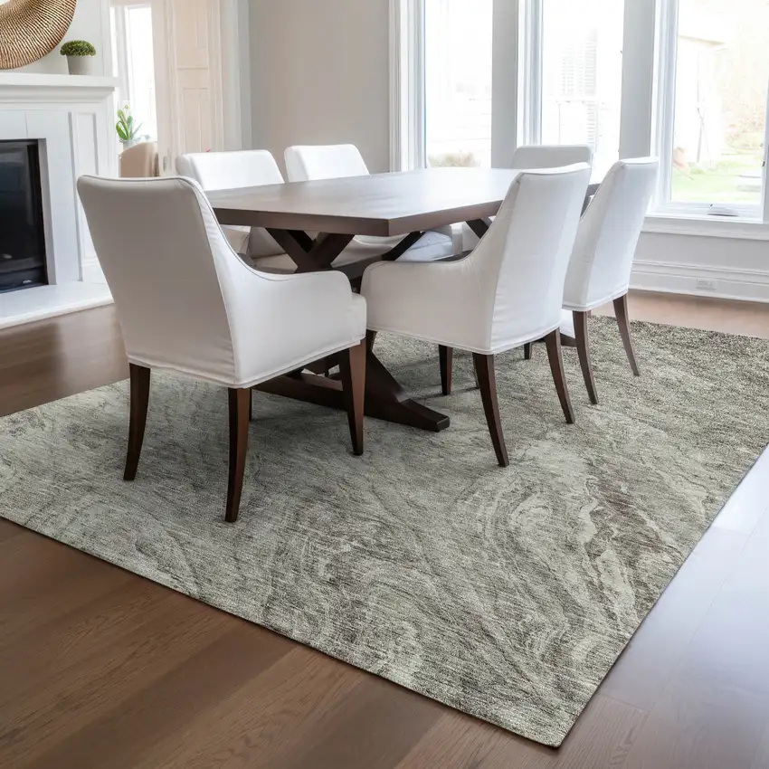 Taupe Beige And Tan Abstract Washable Indoor Outdoor Area Rug Photo 7