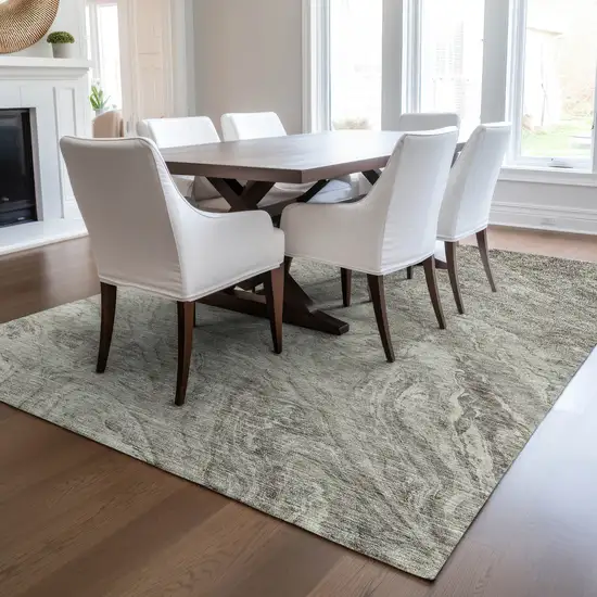 Taupe Beige And Tan Abstract Washable Indoor Outdoor Area Rug Photo 7