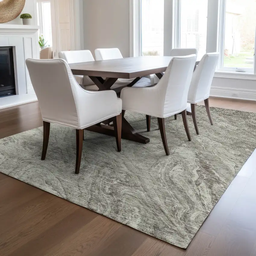 Taupe Beige And Tan Abstract Washable Indoor Outdoor Area Rug Photo 7