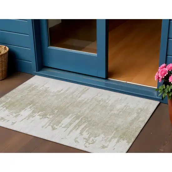 Taupe Beige And Tan Abstract Washable Indoor Outdoor Area Rug Photo 1