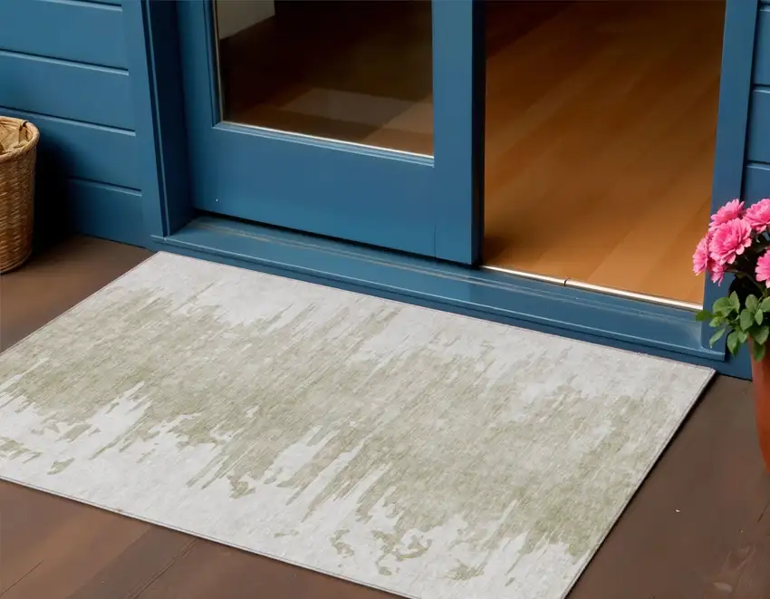 Taupe Beige And Tan Abstract Washable Indoor Outdoor Area Rug Photo 1