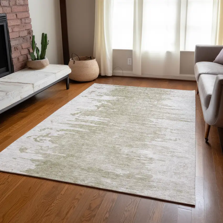 Taupe Beige And Tan Abstract Washable Indoor Outdoor Area Rug Photo 9