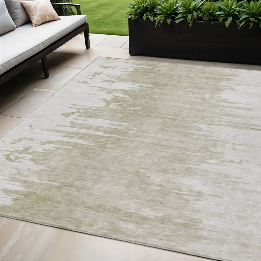 Taupe Beige And Tan Abstract Washable Indoor Outdoor Area Rug Photo 1