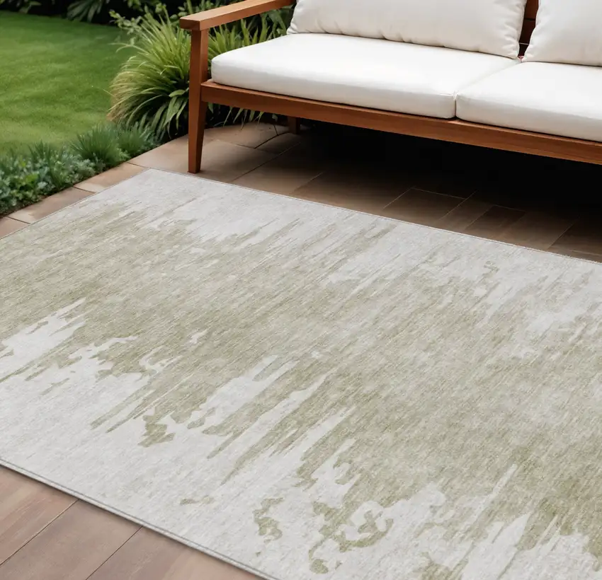 Taupe Beige And Tan Abstract Washable Indoor Outdoor Area Rug Photo 1