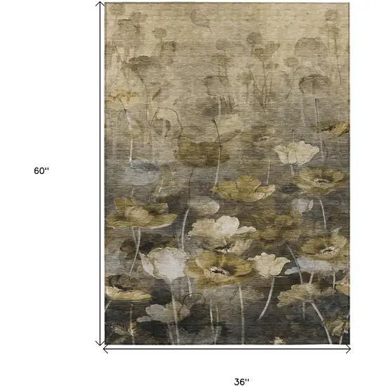 Taupe Beige And Tan Floral Washable Indoor Outdoor Area Rug Photo 3