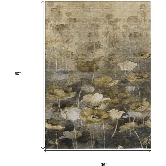 Taupe Beige And Tan Floral Washable Indoor Outdoor Area Rug Photo 3