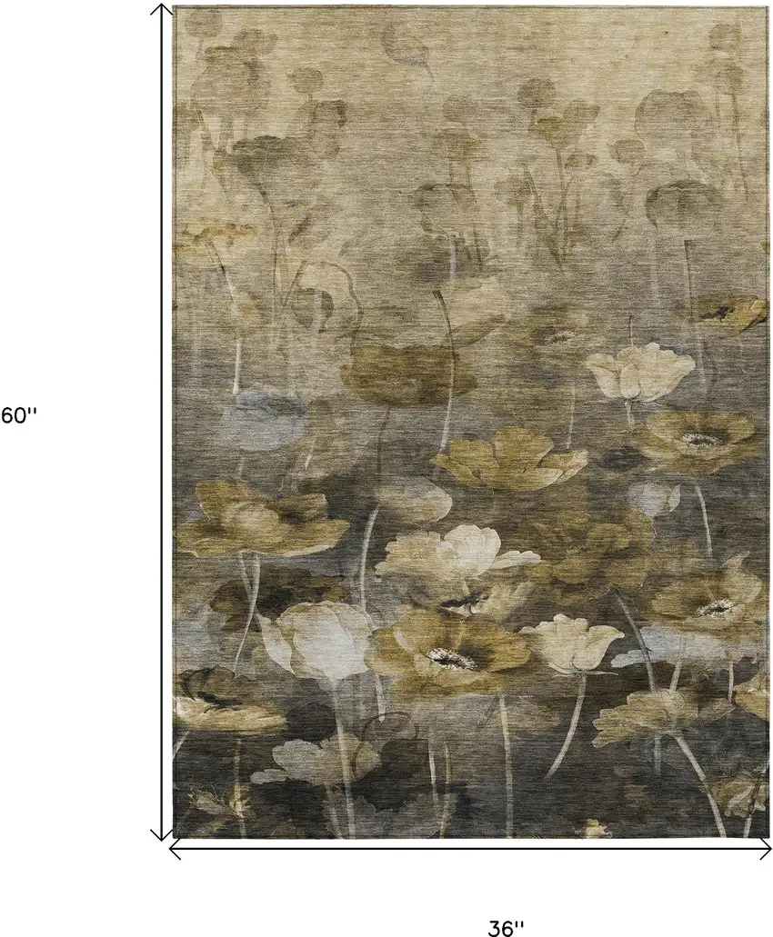 Taupe Beige And Tan Floral Washable Indoor Outdoor Area Rug Photo 3