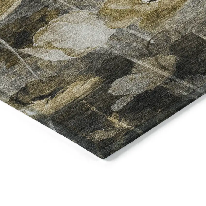 Taupe Beige And Tan Floral Washable Indoor Outdoor Area Rug Photo 4
