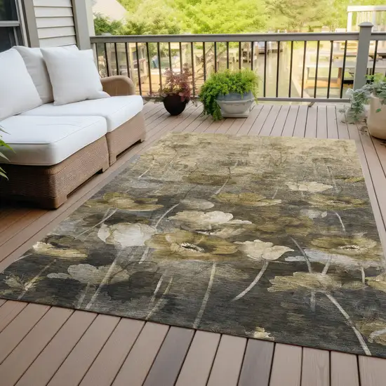 Taupe Beige And Tan Floral Washable Indoor Outdoor Area Rug Photo 9