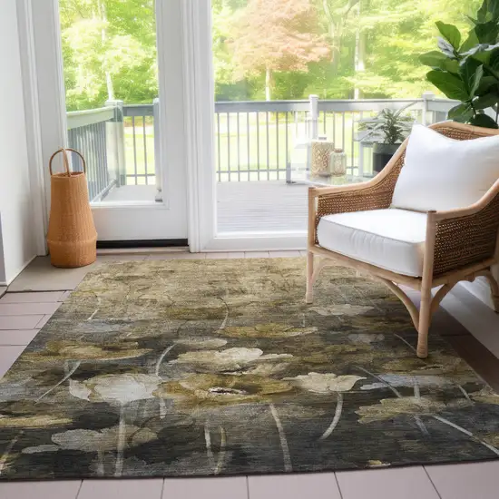 Taupe Beige And Tan Floral Washable Indoor Outdoor Area Rug Photo 9