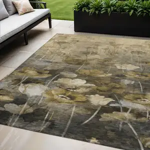 Photo of Taupe Beige And Tan Floral Washable Indoor Outdoor Area Rug