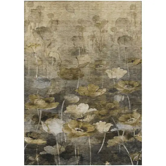 Taupe Beige And Tan Floral Washable Indoor Outdoor Area Rug Photo 2
