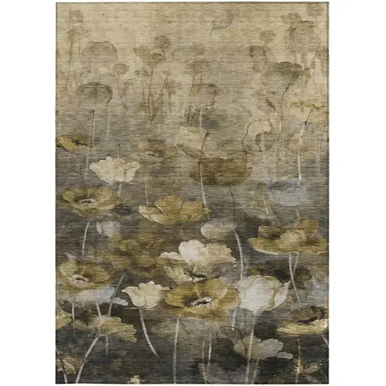 Taupe Beige And Tan Floral Washable Indoor Outdoor Area Rug Photo 6