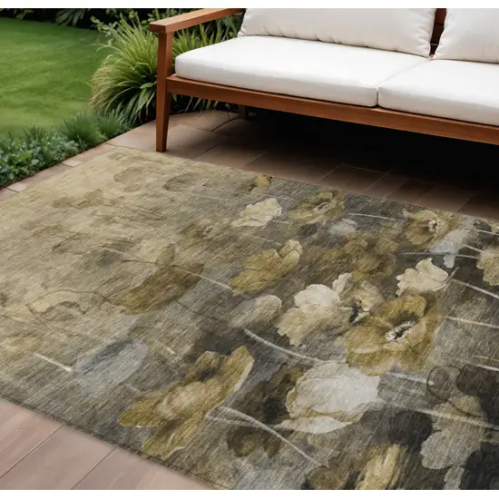 Taupe Beige And Tan Floral Washable Indoor Outdoor Area Rug Photo 1