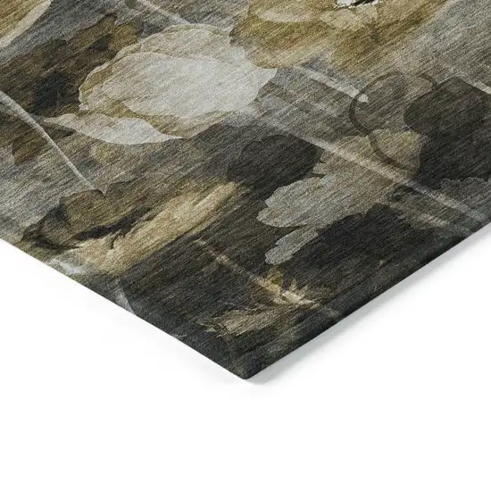 Taupe Beige And Tan Floral Washable Indoor Outdoor Area Rug Photo 4