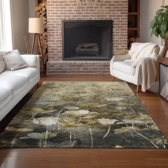 Taupe Beige And Tan Floral Washable Indoor Outdoor Area Rug Photo 8