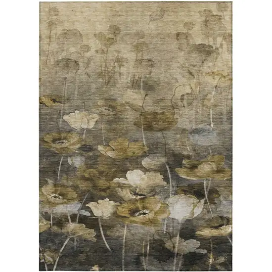 Taupe Beige And Tan Floral Washable Indoor Outdoor Area Rug Photo 6