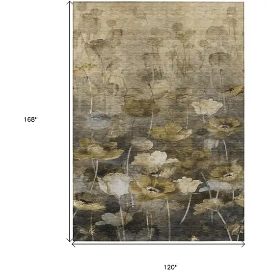 Taupe Beige And Tan Floral Washable Indoor Outdoor Area Rug Photo 3