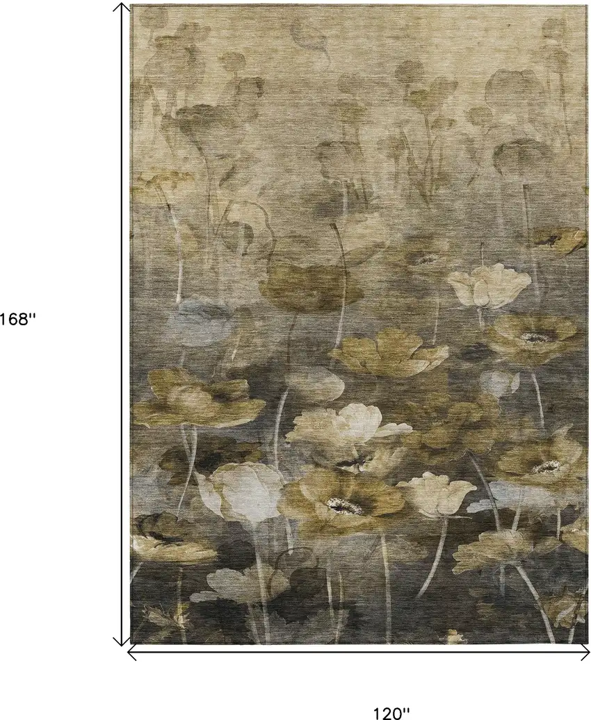 Taupe Beige And Tan Floral Washable Indoor Outdoor Area Rug Photo 3