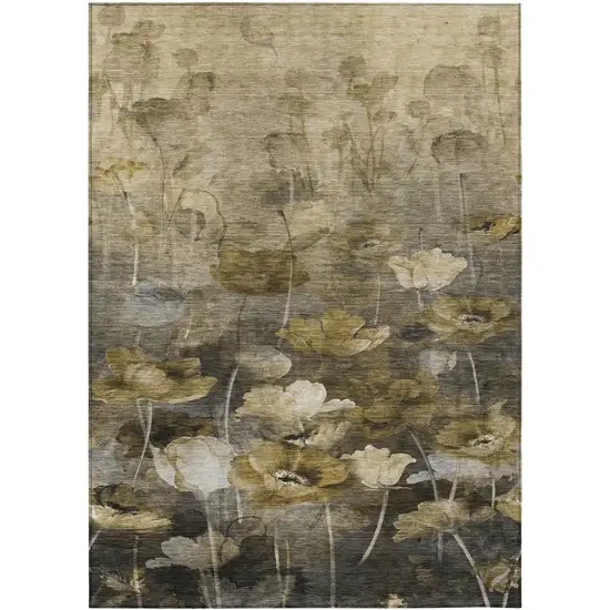 Taupe Beige And Tan Floral Washable Indoor Outdoor Area Rug Photo 2