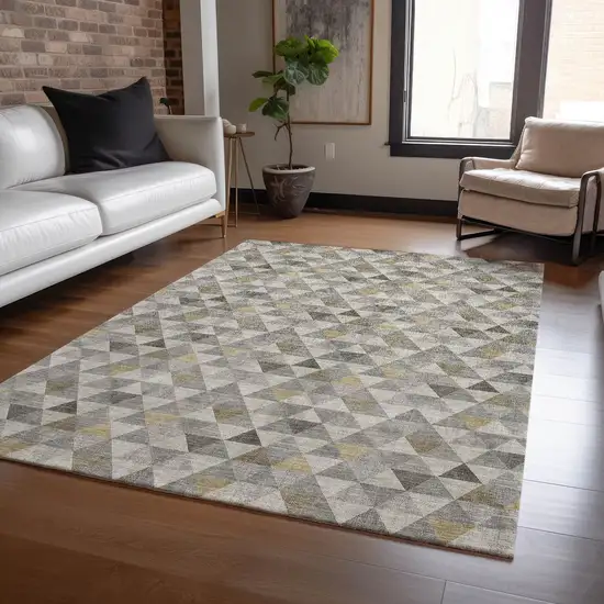 Taupe Beige And Tan Geometric Washable Indoor Outdoor Area Rug Photo 7