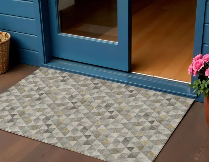 Taupe Beige And Tan Geometric Washable Indoor Outdoor Area Rug Photo 1