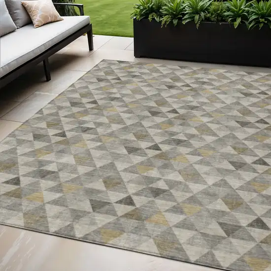Taupe Beige And Tan Geometric Washable Indoor Outdoor Area Rug Photo 1