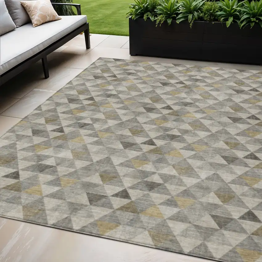 Taupe Beige And Tan Geometric Washable Indoor Outdoor Area Rug Photo 1