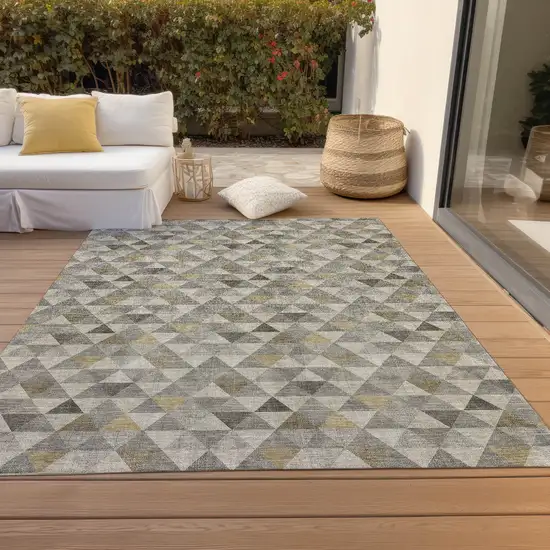 Taupe Beige And Tan Geometric Washable Indoor Outdoor Area Rug Photo 6