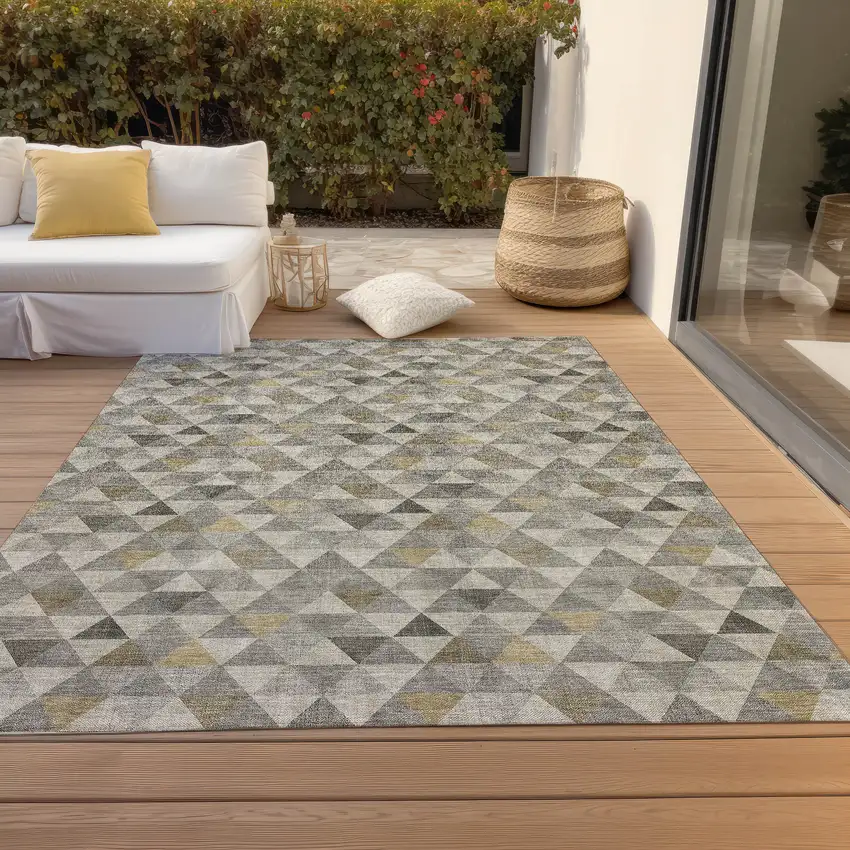 Taupe Beige And Tan Geometric Washable Indoor Outdoor Area Rug Photo 6