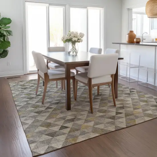 Taupe Beige And Tan Geometric Washable Indoor Outdoor Area Rug Photo 8