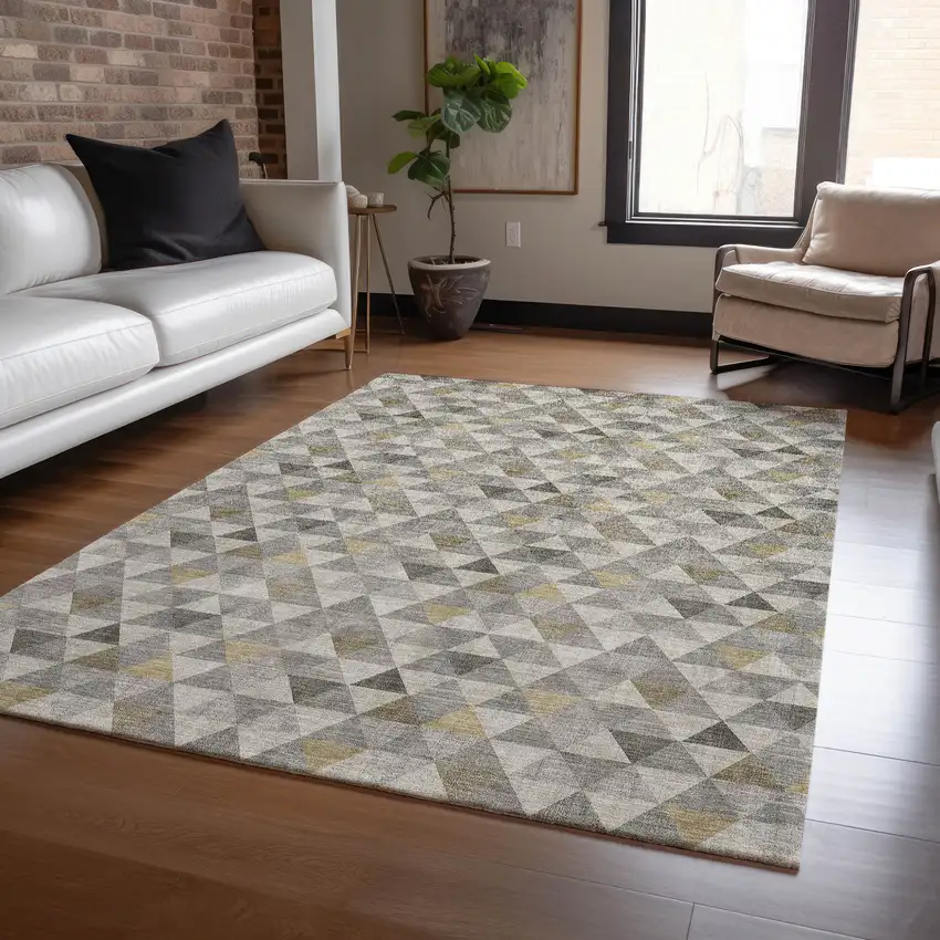 Taupe Beige And Tan Geometric Washable Indoor Outdoor Area Rug Photo 7