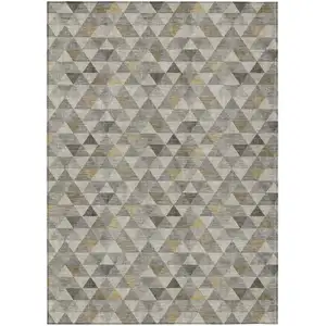 Photo of Taupe Beige And Tan Geometric Washable Indoor Outdoor Area Rug