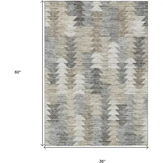Taupe Beige And Tan Geometric Washable Indoor Outdoor Area Rug Photo 3