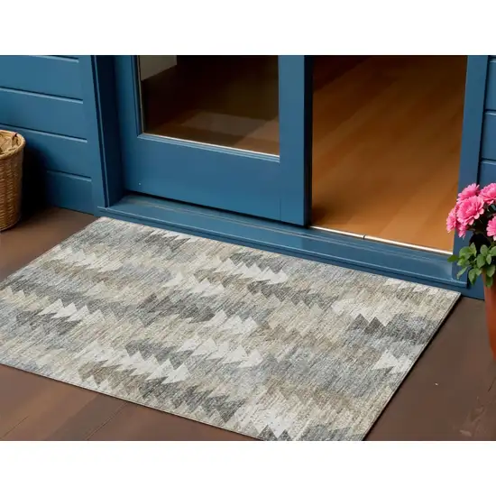 Taupe Beige And Tan Geometric Washable Indoor Outdoor Area Rug Photo 1