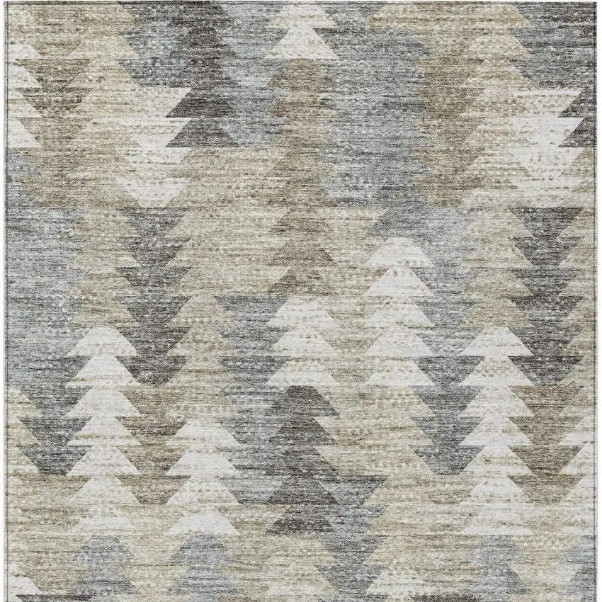 Taupe Beige And Tan Geometric Washable Indoor Outdoor Area Rug Photo 6