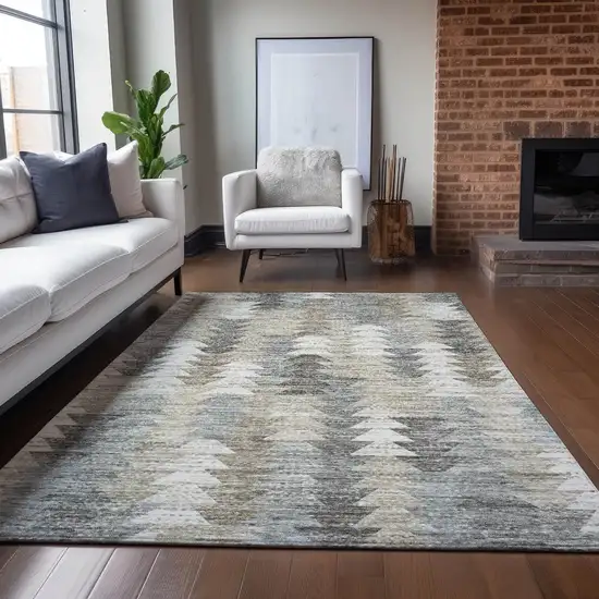 Taupe Beige And Tan Geometric Washable Indoor Outdoor Area Rug Photo 8